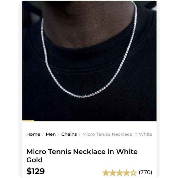 GLD Shop Micro Tennis Necklace (20”) in White Gold 14k White Gold Plated - Picture 2 of 5